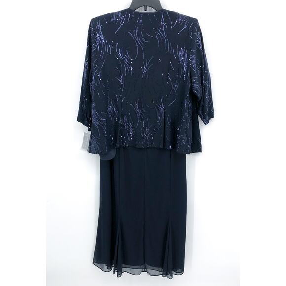 ALEX EVENINGS Chiffon & Sequin Dress & Jacket Set 18W Navy Blue Formal NWT - Picture 10 of 15